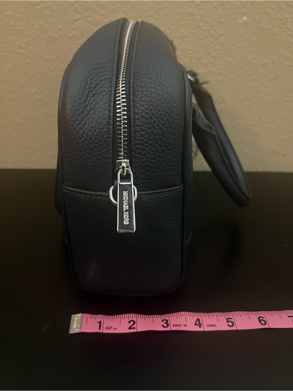 Michael Kors Navy Thompson Medium Pebbled Leather Satchel with MK Charm - Picture 3 of 7